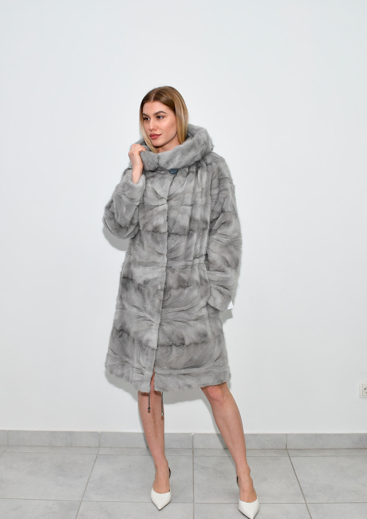 2 Midle fur coat Vizon Zafire Grey 90cm Duble Capisone All size 800e