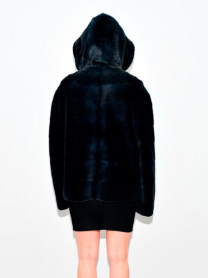 Jackett mink BlackNafa duble hood 70 cm Black