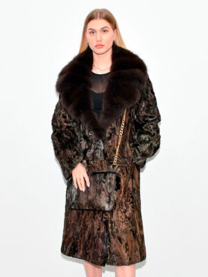 Midle fur coat  astrakhan and Sable collar 100cm Gold