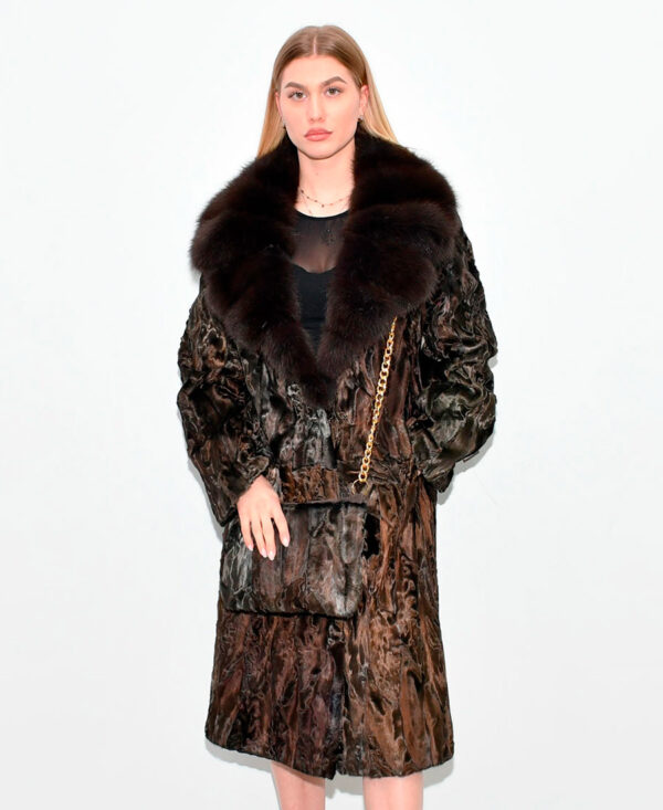Midle fur coat  astrakhan and Sable collar 100cm Gold