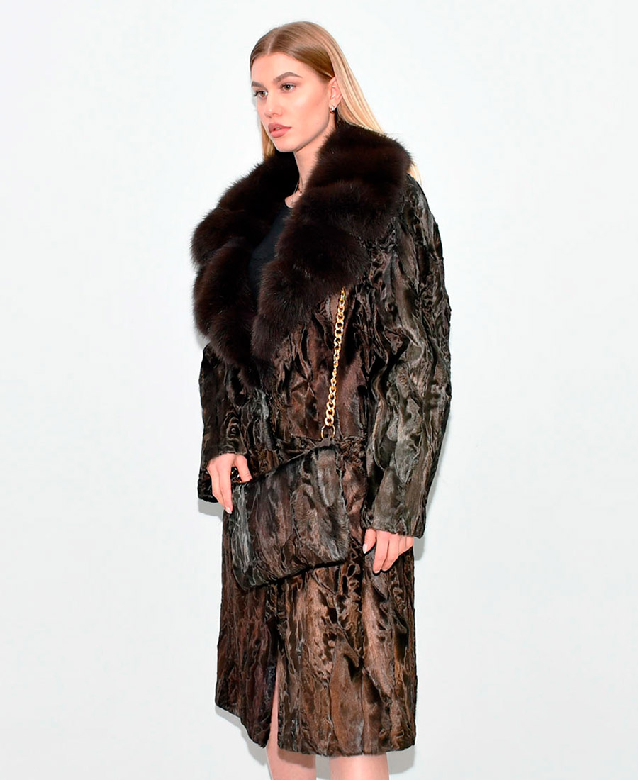 Midle fur coat astrakhan and Sable collar 100cm Gold | BZIOTIS & DEROS