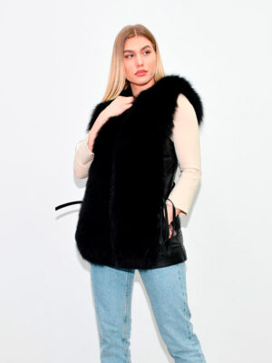 Vest  fox fur & Leather  70 cm Black