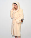 Long fur mink coat duble hood 100 cm Pearl
