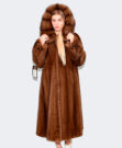 Long fur  coat mink duble hood sable 120 cm Cafe