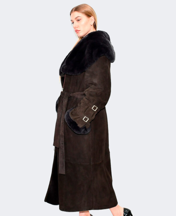 Long fur mutton coat duble hood RexChinChilla 120 cm Cafe