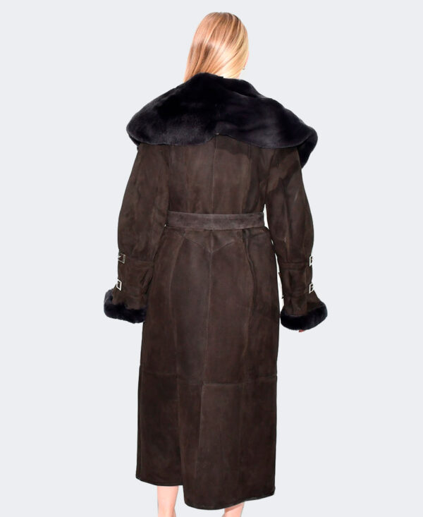 Long fur mutton coat duble hood RexChinChilla 120 cm Cafe
