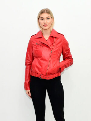 WOMEN’S LEATHER JACKET RED ΜΙΚΑ