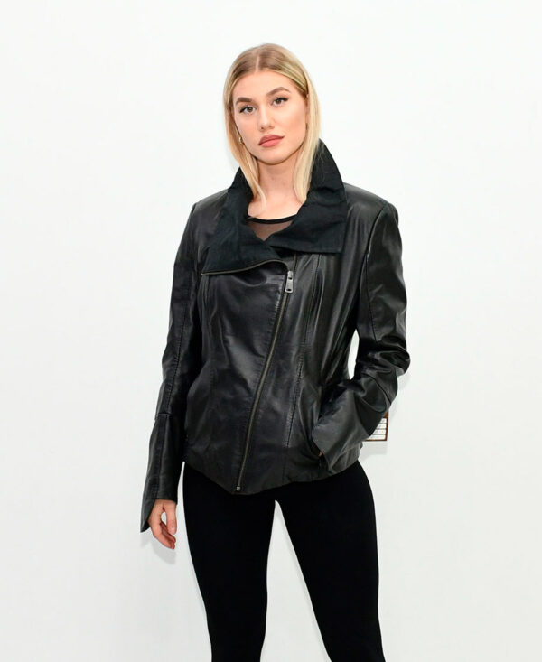 Женская кожаная куртка BLACK SLIM FIT KSK016
